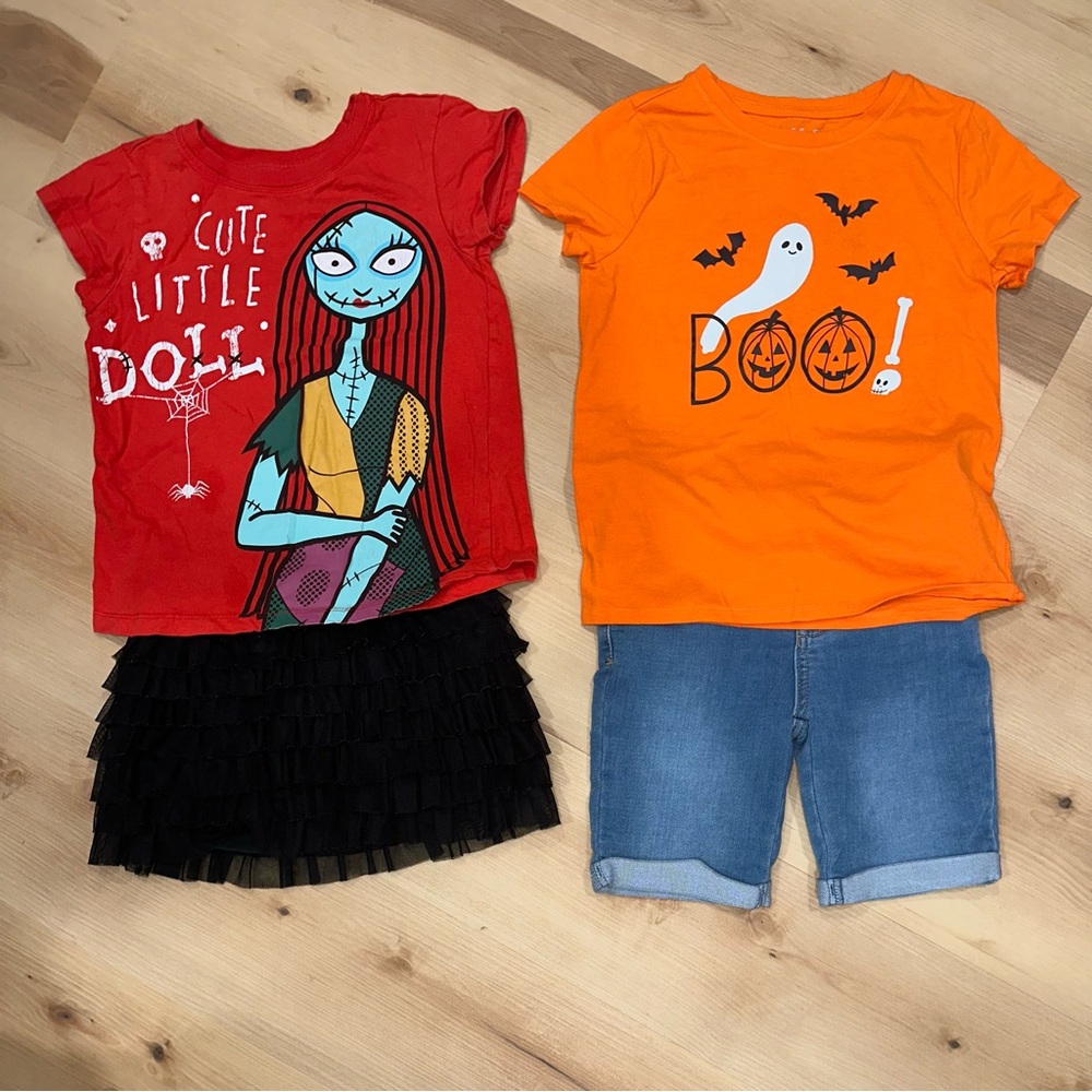 Halloween / Fall T-Shirt Jean Shorts Ruffle Skirt Outfits Size 7/8